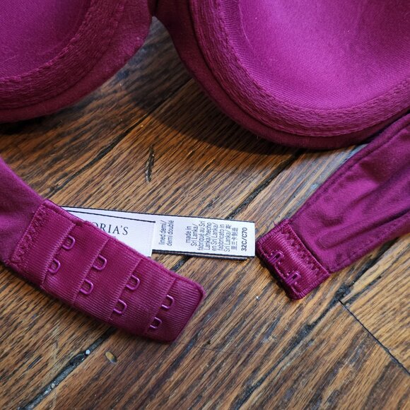NEW 32C VICTORIAS SECRET red wine colored lined demi style bra Crossable straps - Picture 3 of 7